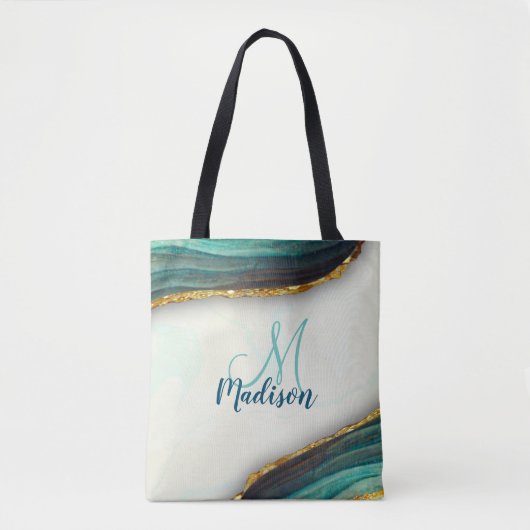 Tote Bag Élégante parties scintillant en marbre vert émerau (Devant)