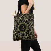 Tote Bag Elégante Parties scintillant Or Floral Mandala sur (De près)