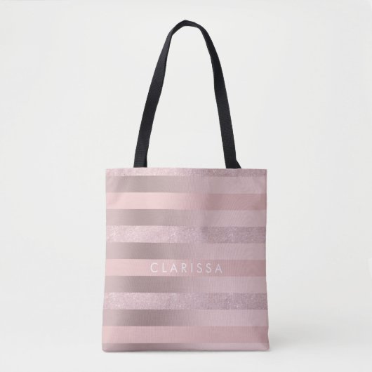 Tote Bag Elégante parties scintillant rose en or et rayure  (Devant)
