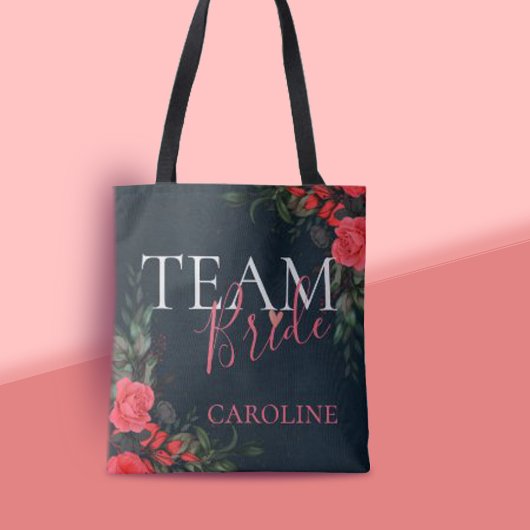 Tote Bag Élégante Peach Orange Floral Team Bride Bridesmaid