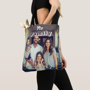Tote Bag Élégante photo de famille personnalisée & nom