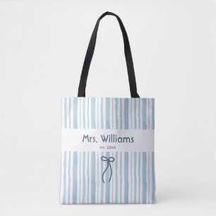 Tote Bag Élégante rayure rétro bleu doux Grandmillennial 
