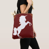Tote Bag Elégante Silhouette Blanche Unicorne Bordures Or (De près)