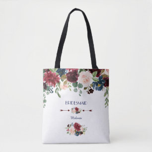 Tote Bag Élégante Sirène de marine Merlot bleu Floral Bride