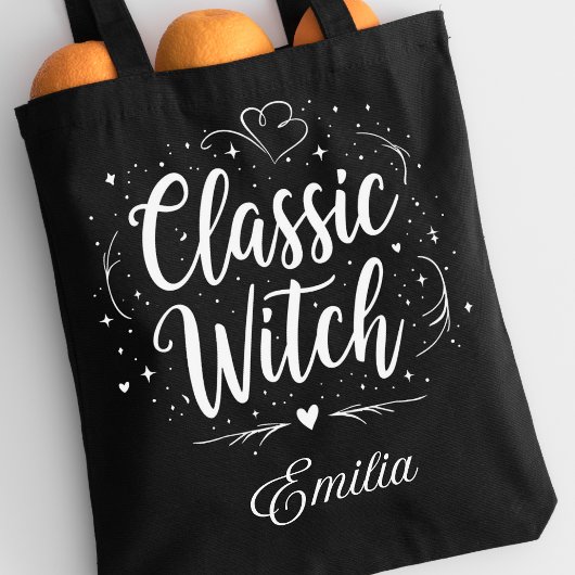 Tote Bag Élégante sorcière classique Nom personnalisé Hallo
