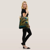 Tote Bag Elégante Turquoise Abstraite Plumes Peacock Or | (Sur le modèle)