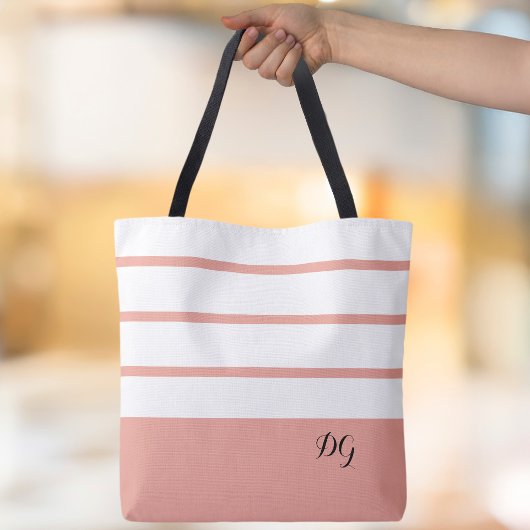Tote Bag Élégantes initiales de monogramme à rayures modern