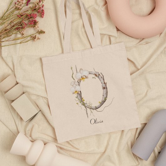 Tote Bag Élégantes Orchidées Monogramme Floral O Nom Person