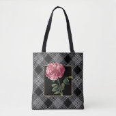 Tote Bag Élégantes rayures noires et blanches avec fleurs r (Devant)