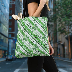 Tote Bag Élégantes rayures vertes et blanches Shamrock Pail