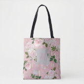 Tote Bag Élégantes roses rose blush et monogramme en damass (Devant)