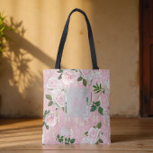 Tote Bag Élégantes roses rose blush et monogramme en damass