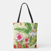 Tote Bag Élégants Feuilles tropicaux et fleurs d'Hibiscus | (Dos)