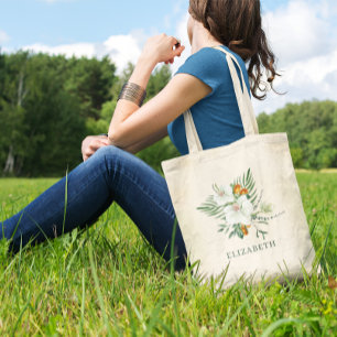 Tote Bag Élégants Orchidées Blanches et Kumquats Demoiselle