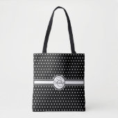 Tote Bag Élégants Pois blancs sur le monogramme noir (Devant)