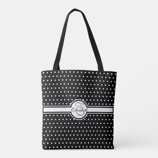 Tote Bag Élégants Pois blancs sur le monogramme noir (Dos)