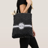 Tote Bag Élégants Pois blancs sur le monogramme noir (De près)