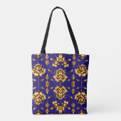 Tote Bag Élégants roses dorés sur bleu royal (Dos)