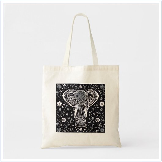 Tote Bag Élément Boho noir et blanc en batik