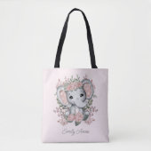 Tote Bag Élément Mignon Eléphant Floral Vert Enfant (Devant)