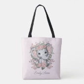 Tote Bag Élément Mignon Eléphant Floral Vert Enfant (Dos)