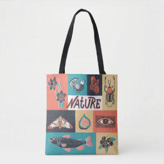 Tote Bag Éléments de la nature, Icônes de style rétro.