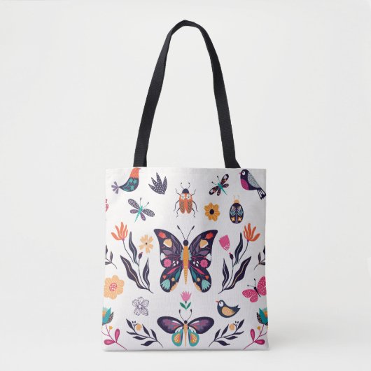 Tote Bag Eléments de printemps Papillons Oiseaux Fleurs (Devant)