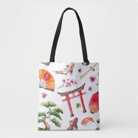 Tote Bag Éléments japonais Aquarelle texture transparente (Devant)