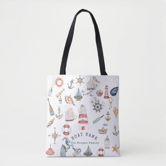 Tote Bag Éléments nautiques à l'aquarelle Marin (Devant)