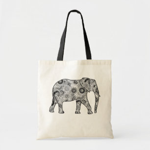 Tote Bag Éléphale tourbillon fractal, gris, noir et blanc