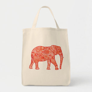 Tote Bag Éléphane tourbillon fractal, corail orange et blan