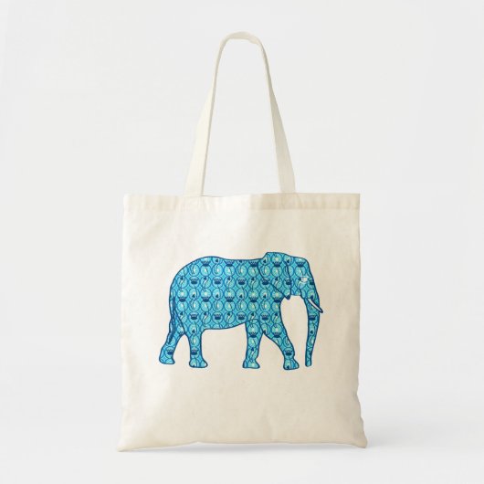Tote Bag Eléphant à fleurs de Lotus, Turquoise et Blanc (Devant)