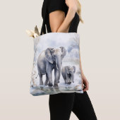 Tote Bag Elephant and Baby (De près)