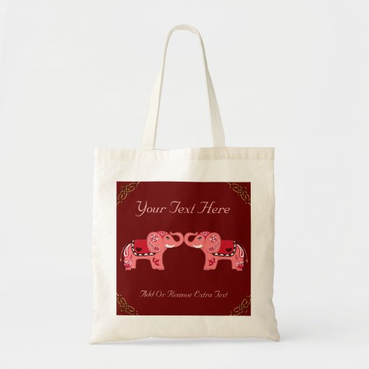 Tote Bag Eléphant au henné (rouge/rose) (Devant)