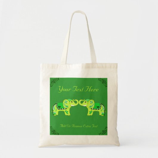 Tote Bag Eléphant au henné (vert/vert citron vert) (Devant)