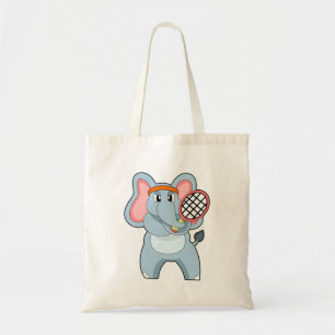 Tote Bag Elephant au Tennis avec raquette de tennis