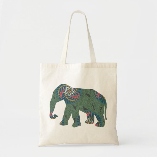 Tote Bag Éléphant avec le motif floral oriental (Devant)
