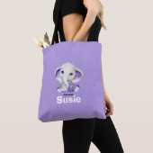 Tote Bag Éléphant avec ours en peluche lavande fourre-tout (De près)