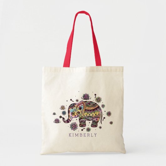 Tote Bag Eléphant Bébé Floral Coloré (Devant)