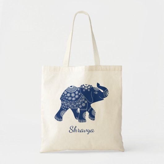 Tote Bag Eléphant bijoux en bleu royal Personnalisé (Devant)