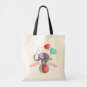 Tote Bag Elephant circus watercolor art name library bag
