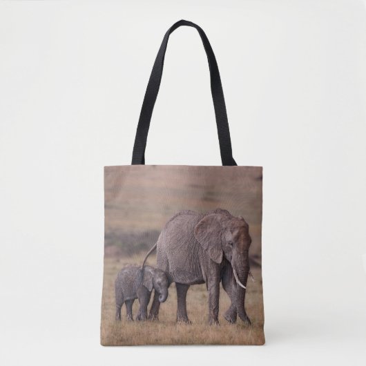 Tote Bag Éléphant d'Afrique avec bébé (Devant)