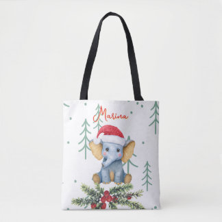 Tote Bag Éléphant de bébé mignon en chapeau de Père Noël ro
