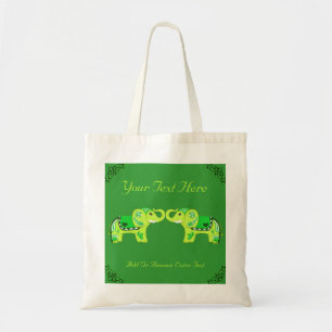 Tote Bag Éléphant de henné (vert/vert citron)