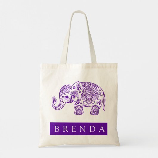 Tote Bag Eléphant de Paisley Floral Purple & Blanc (Dos)