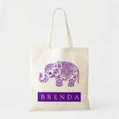 Tote Bag Eléphant de Paisley Floral Purple & Blanc (Devant)