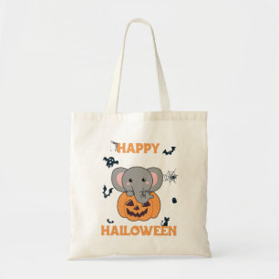 Tote Bag Elephant In Pumkin Cute Elephant Happy Halloween