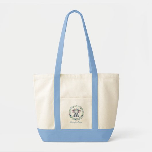 Tote Bag Éléphant mignon avec des floraux (Devant)