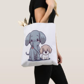 Tote Bag Eléphant mignon et chien (De près)