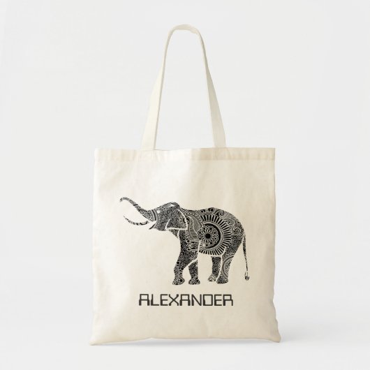 Tote Bag Eléphant noir et blanc - Tex personnalisé (Devant)